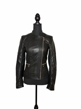 H&M Black Faux Leather Asymmetrical Zip Jacket US Sz 4